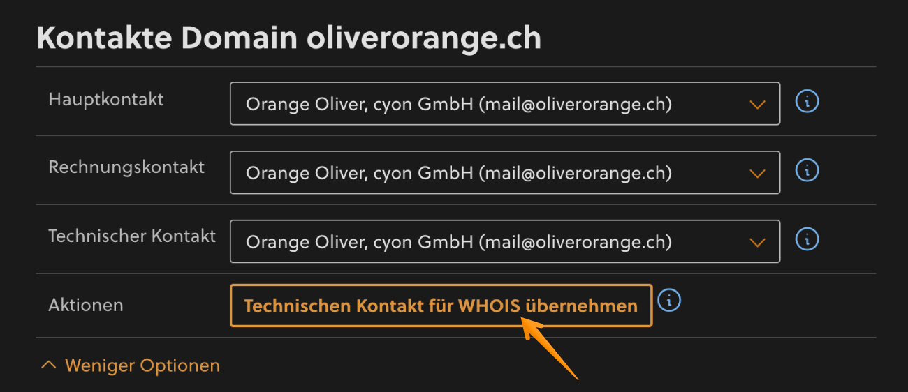 Technischen Kontakt für WHOIS übernehmen