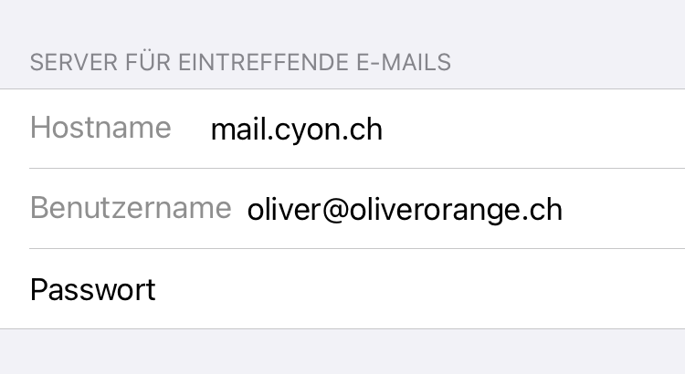 Angaben zu «Server für eintreffende E-Mails»