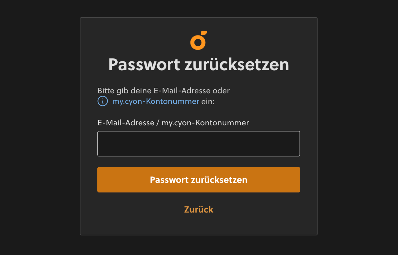 my.cyon-Passwort vergessen