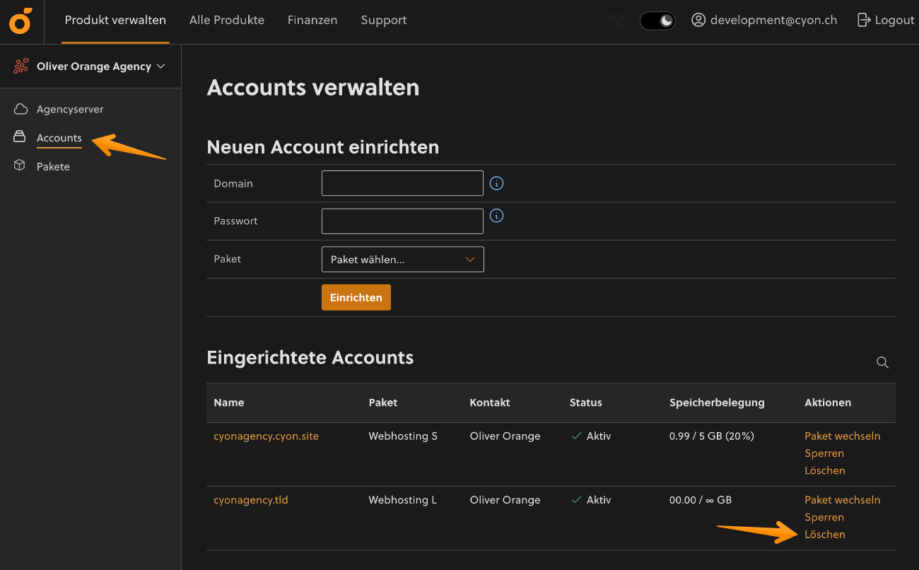 Agency- oder Managed Server-Account löschen