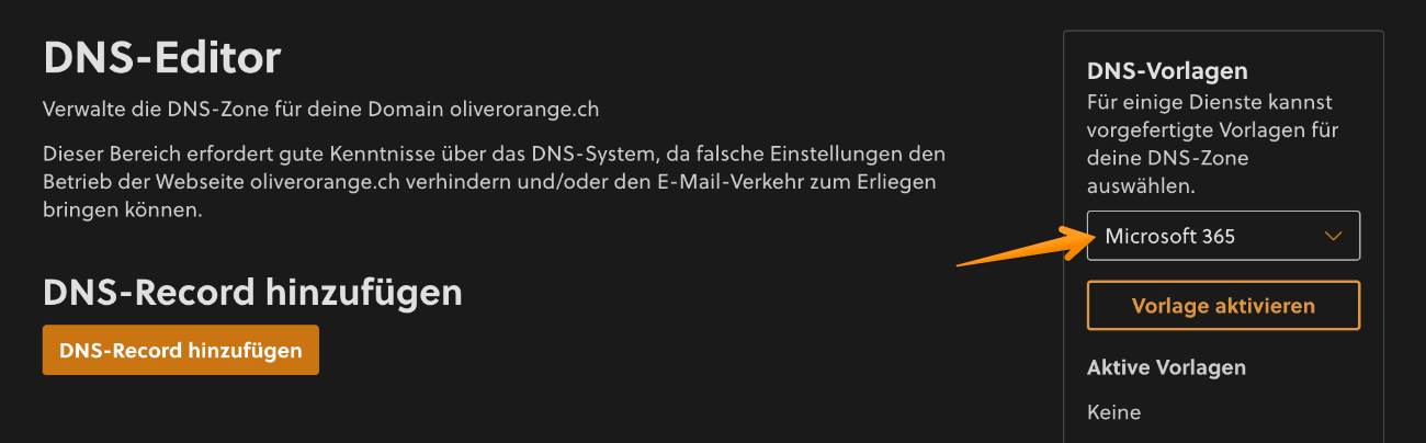 DNS-Vorlage «Microsoft 365» aktivieren