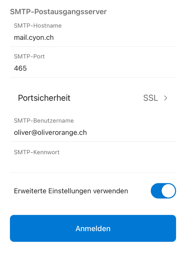 Angaben zum SMTP-Postausgangsserver