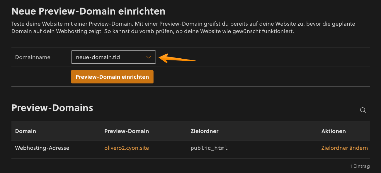 Neue Preview-Domain einrichten