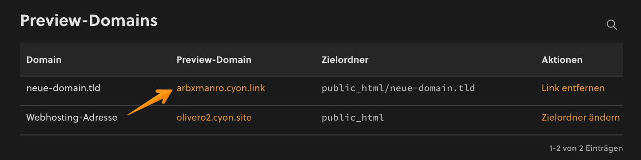 Link zur Preview-Domain