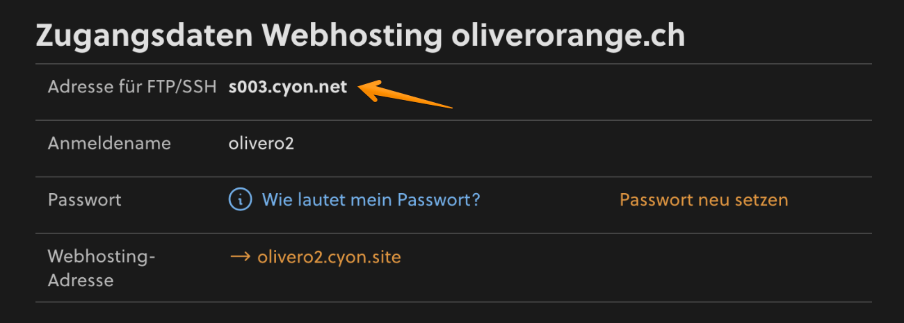 Der Servername deines Webhostings im my.cyon