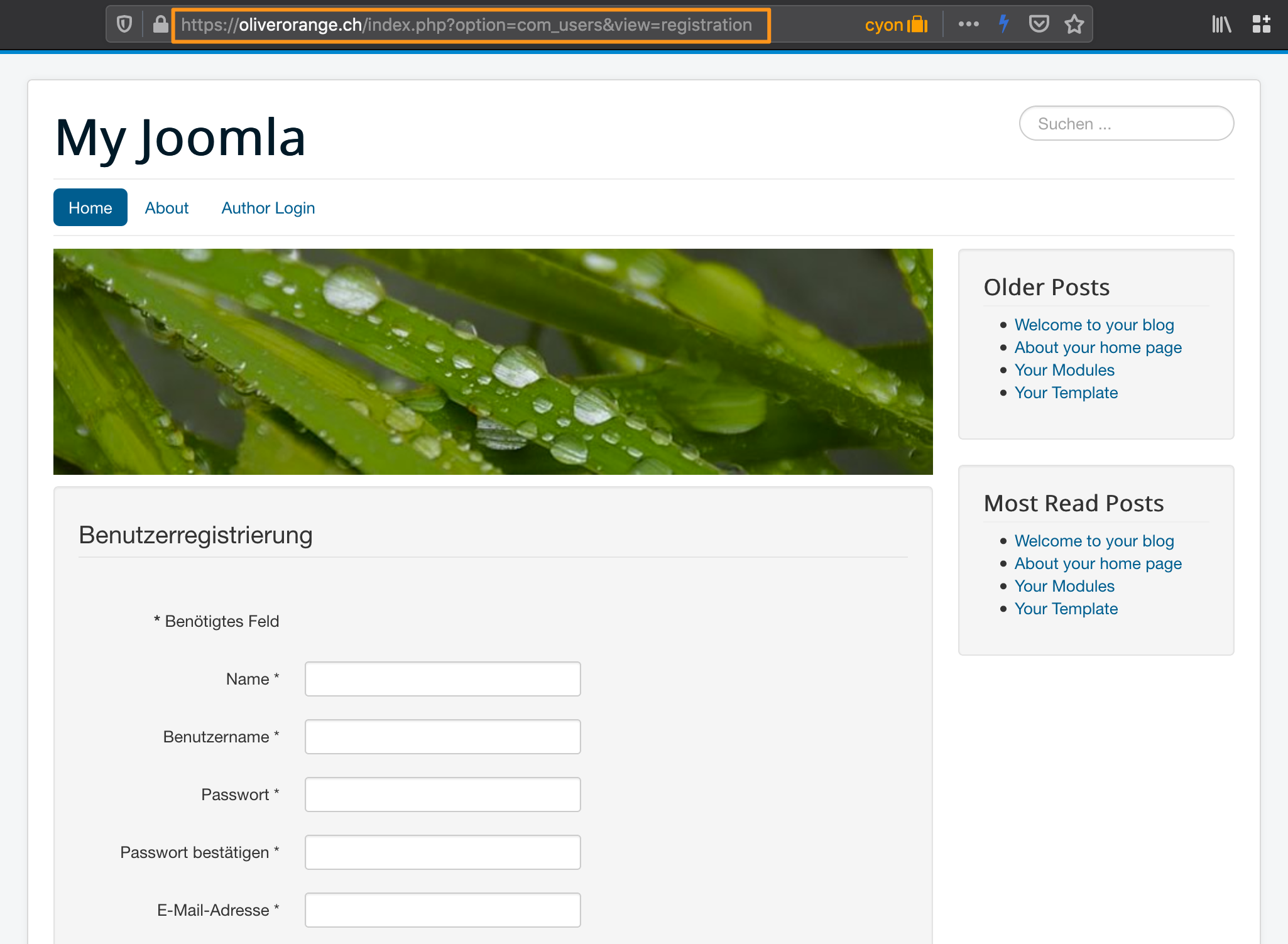 Formular zur Benutzerregistrierung in Joomla