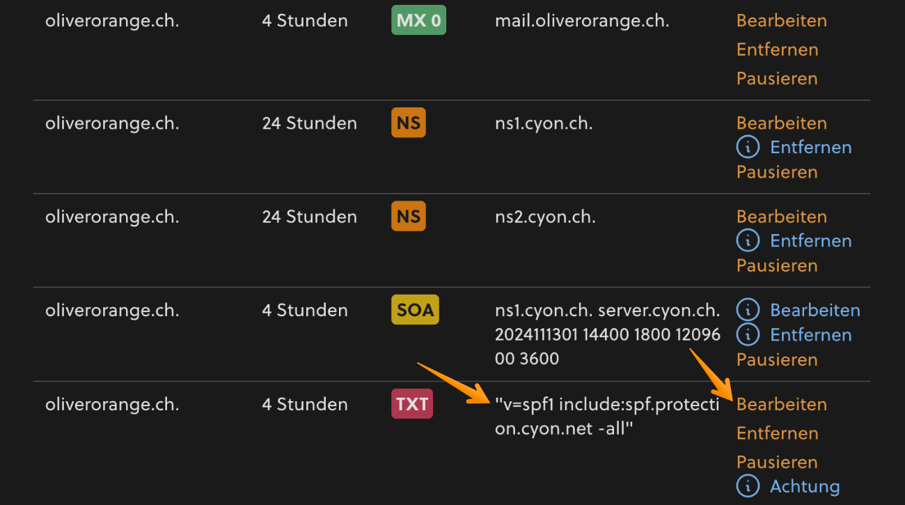 SPF-Record bearbeiten