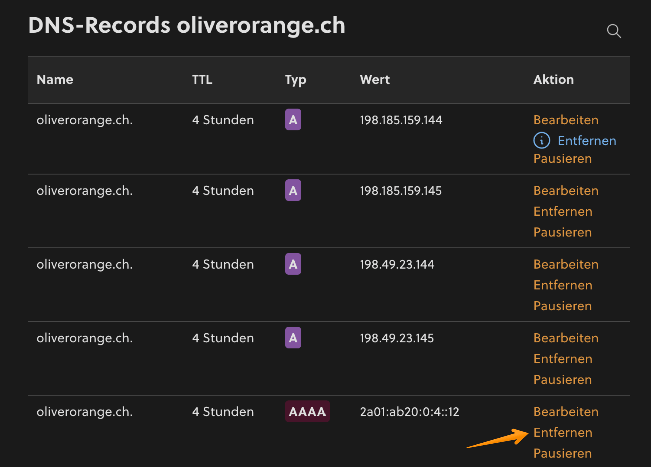 AAAA-Record entfernen