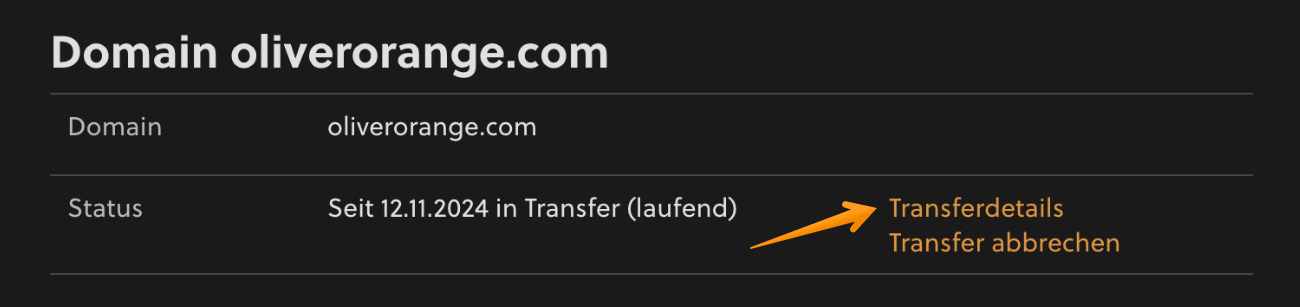 Transfer-Status in der Domain-Übersicht