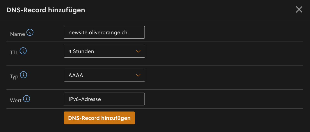 IPv6-Record für Subdomain erstellen