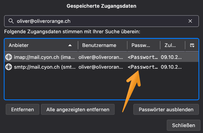 Neues Passwort eintragen