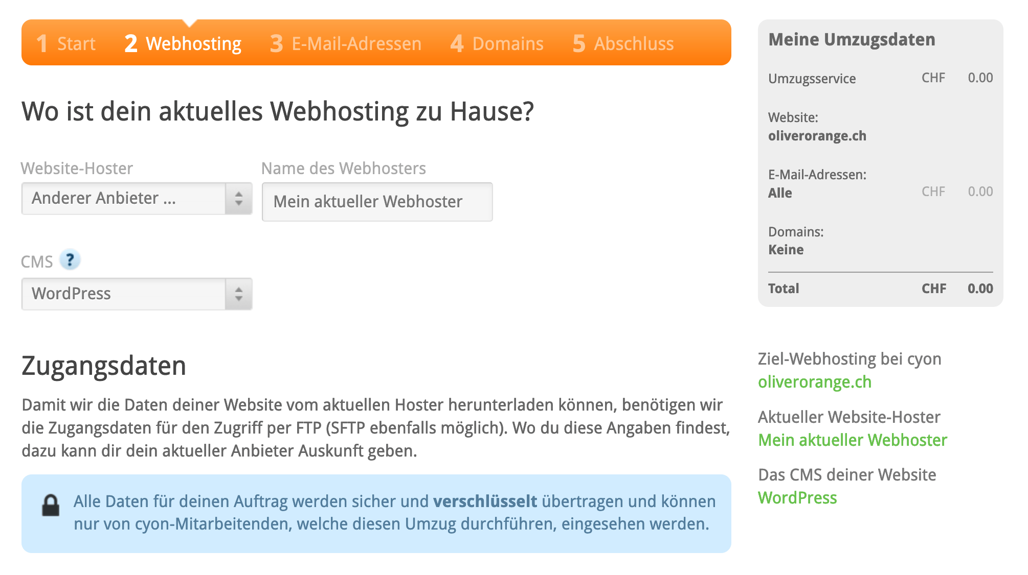 Angaben zu Webhoster und CMS