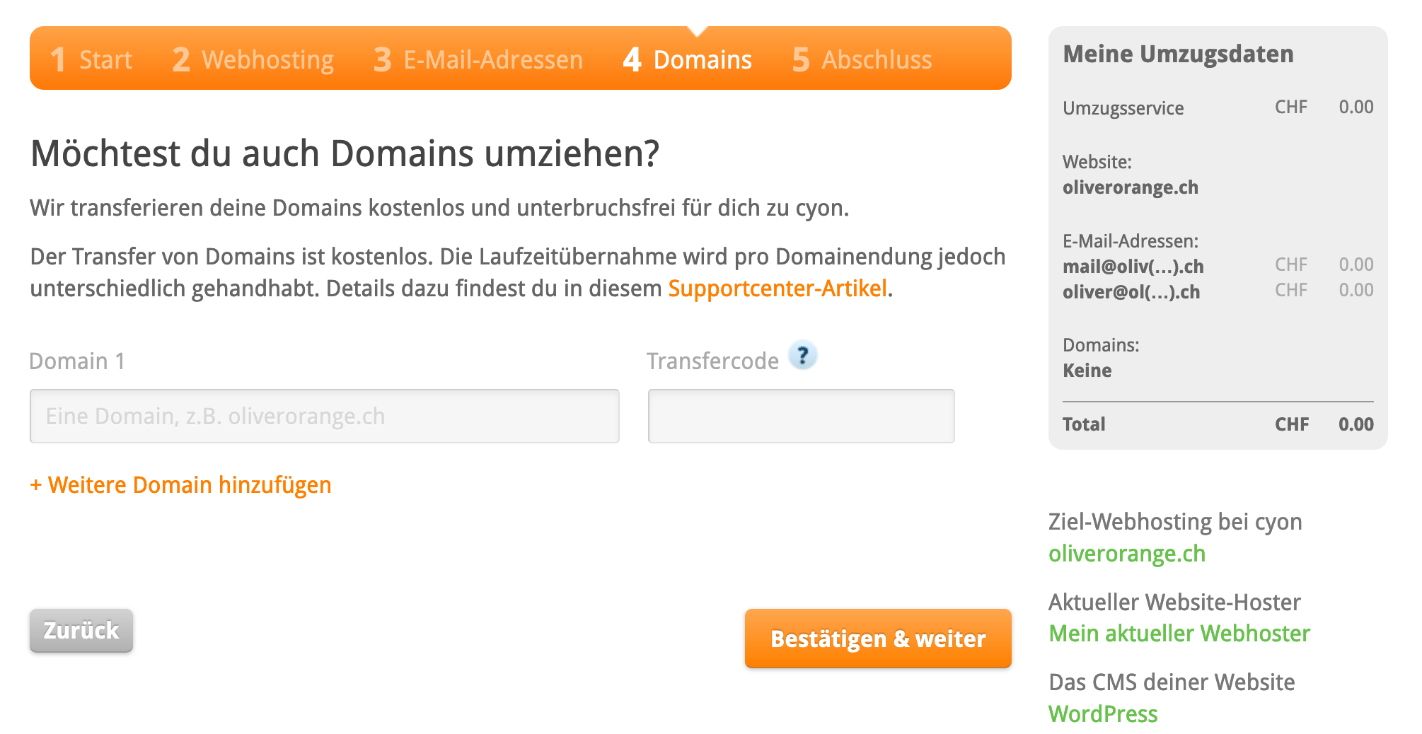 Domain(s) transferieren