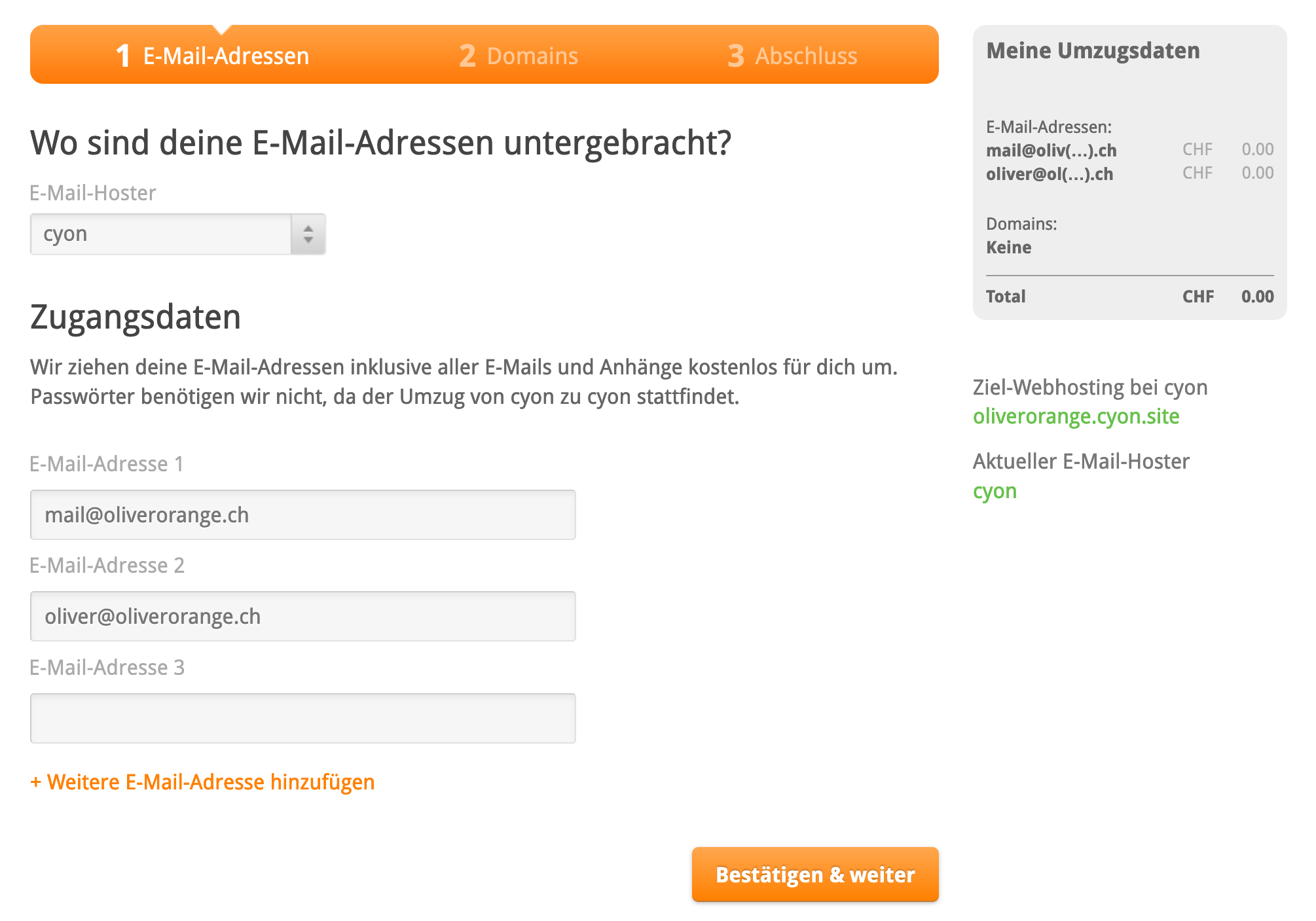 Angaben zum E-Mail-Umzug