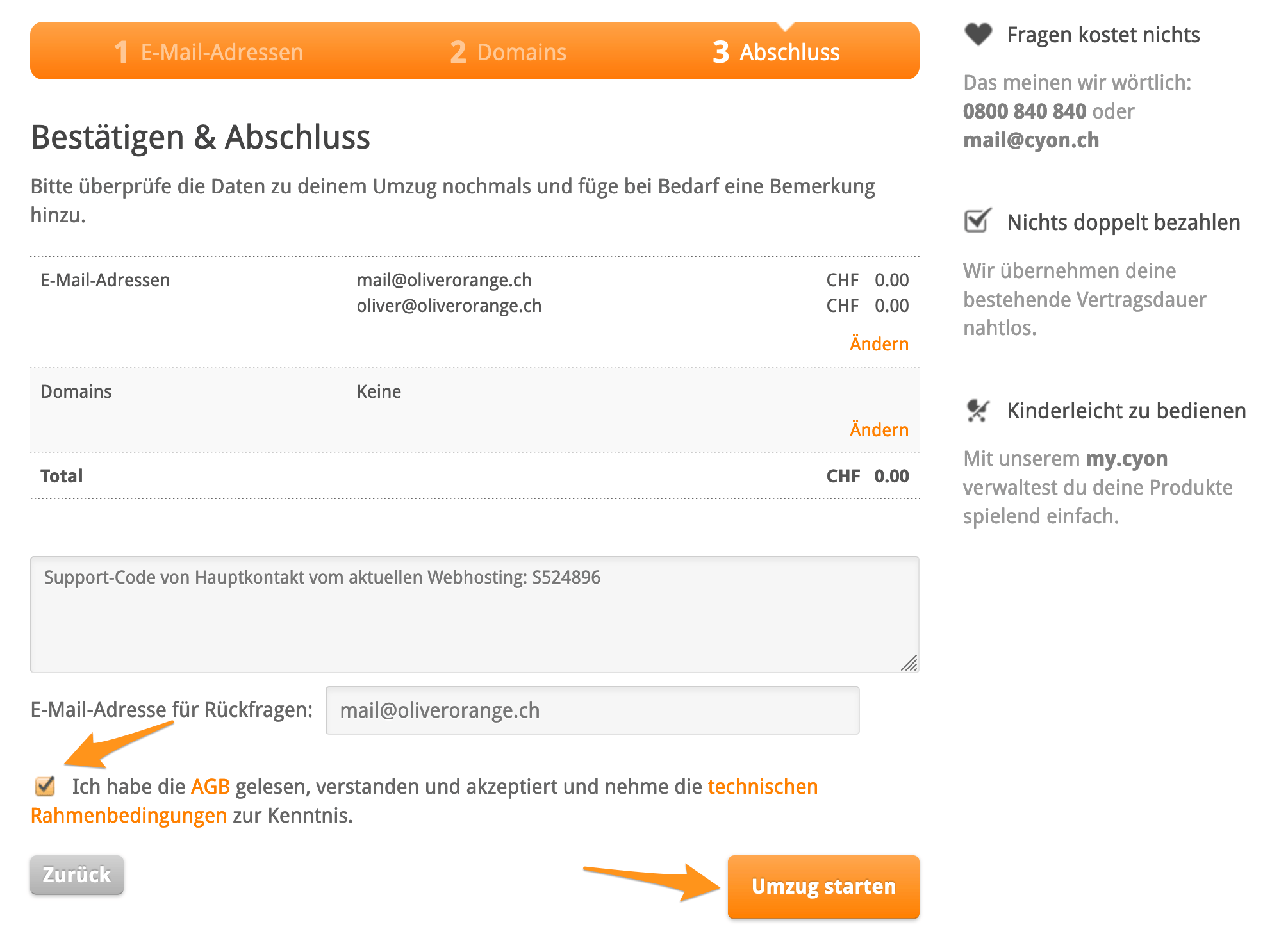 Bestätigung & Abschluss