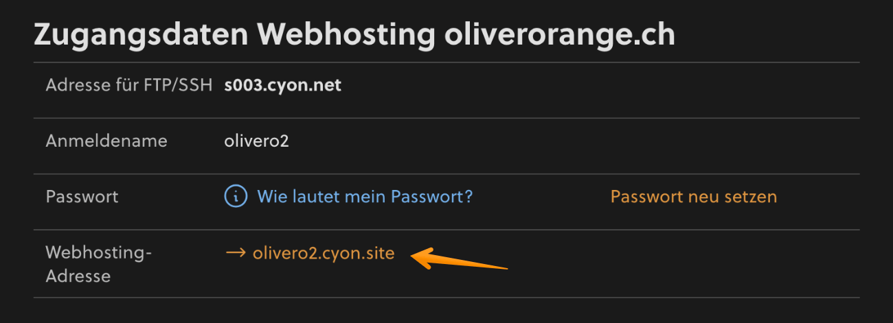 Die «Webhosting-Adresse» deines Webhostings im my.cyon