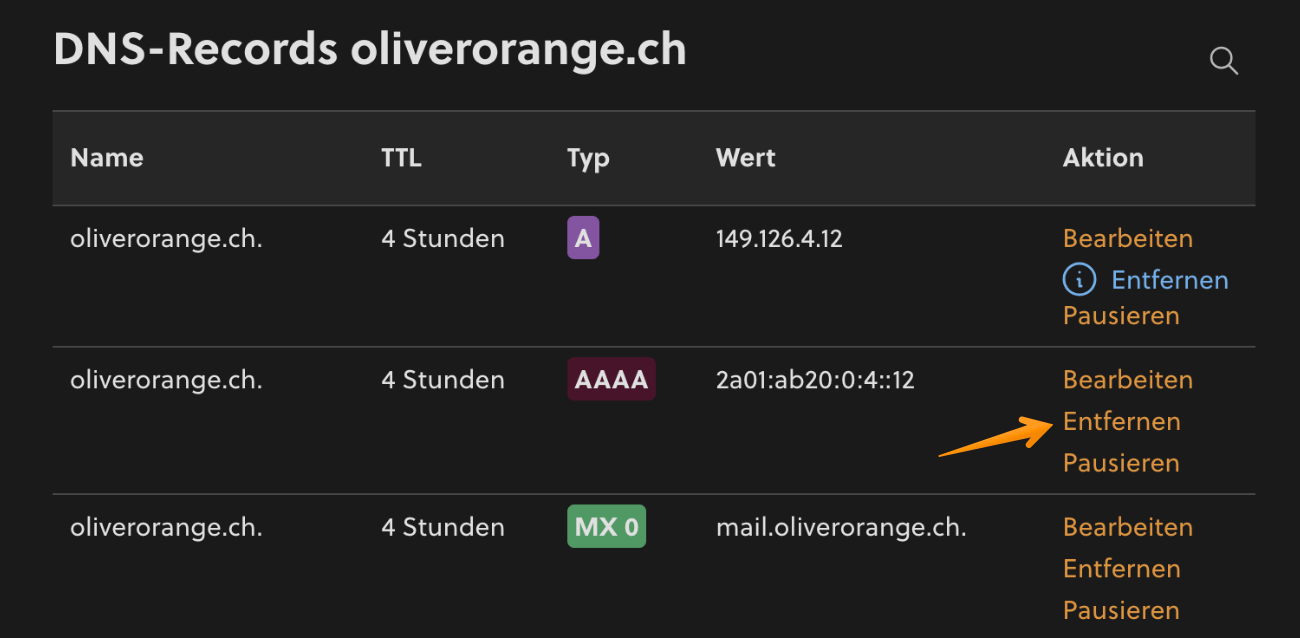 AAAA-Record entfernen