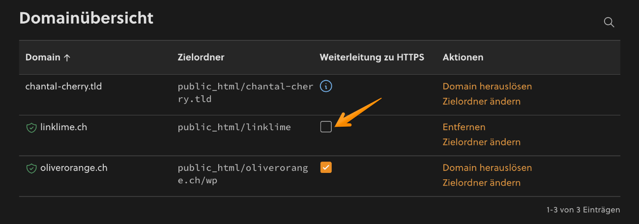 «Weiterleitung zu HTTPS» aktivieren