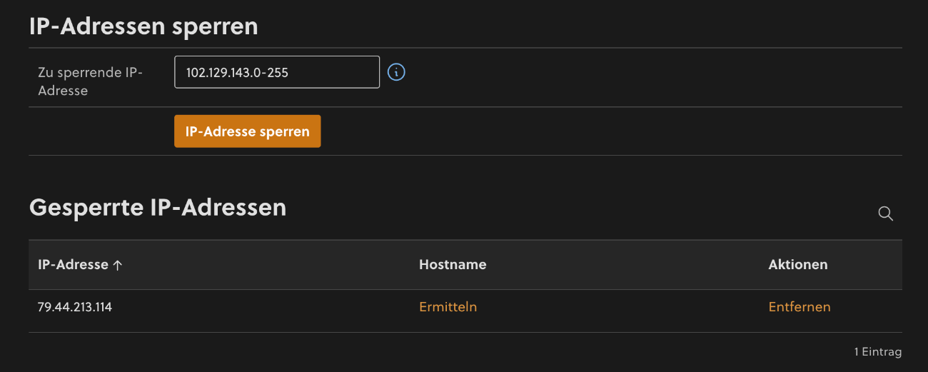 Zu sperrenden IP-Adresse eingeben